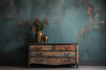 Old interior with aged wall and dresser - obrazy, fototapety, plakaty