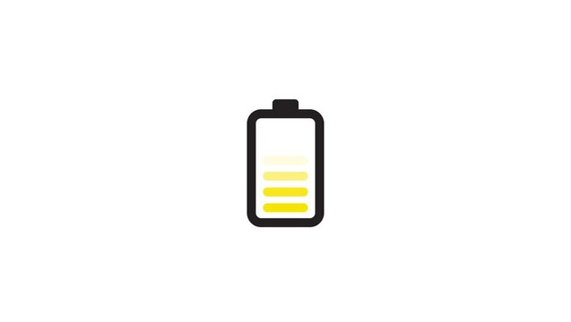Yellow battery charging animation on white background. 4k Video