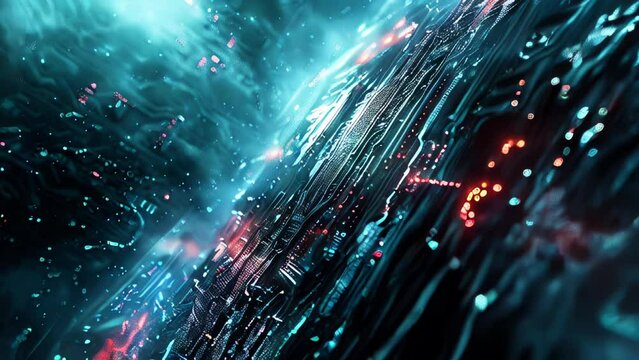 Cinematic circuit board, extreme close-up in slow motion