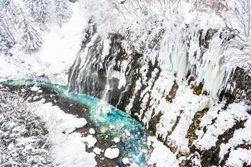 北海道美瑛冬の白ひげの滝