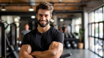 American Male Personal Trainer Smiling with Gym Background