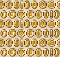 The seamless background with gold coins.
