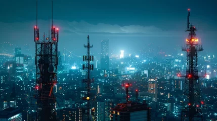  Urban landscape with 5G towers showcasing advanced connectivity captured in a documentary photography style © BOMB8