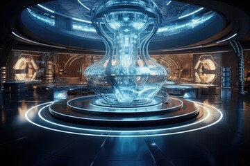  Quantum computing laboratory with intricate machinery and futuristic user interfaces. Ai generated