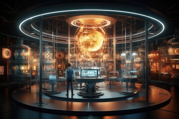  Quantum computing laboratory with intricate machinery and futuristic user interfaces. Ai generated