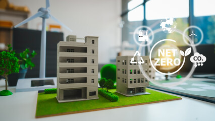 Explore a sustainable urban landscape with a clean energy focus. Discover eco-friendly buildings,...