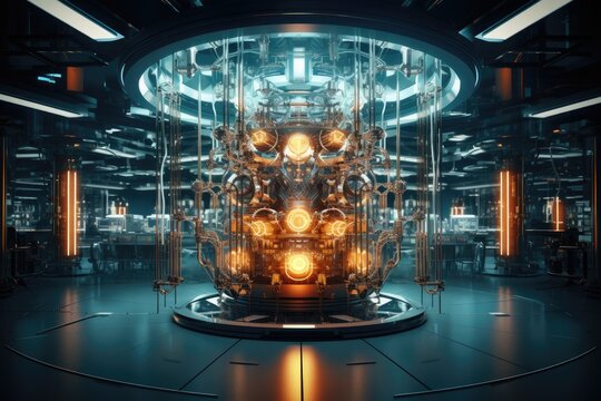  Quantum computing laboratory with intricate machinery and futuristic user interfaces. Ai generated