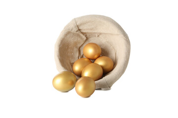 PNG,Golden eggs in the basket, isolated on white background