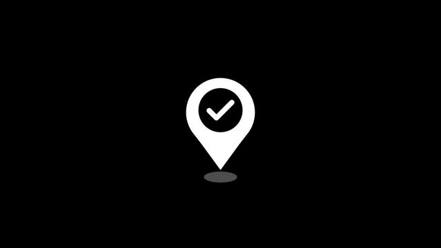 maps icon with animated check mark on black background. 4K video