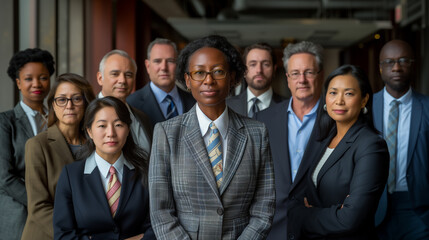 African American businesswoman boss with a group of business people