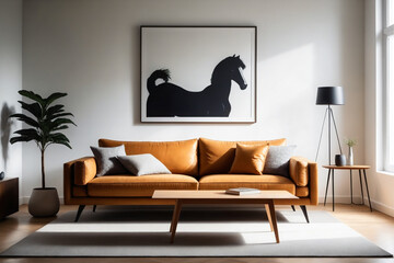 Bright and cozy modern living room interior have sofa with white wall background