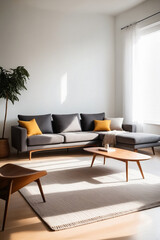 Bright and cozy modern living room interior have sofa with white wall background