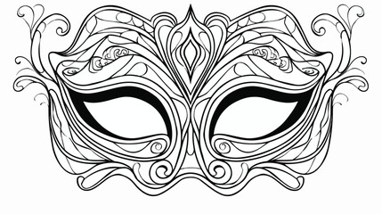 Masquerade mask Purim black line illustration.