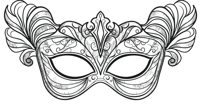 Masquerade mask Purim black line illustration.