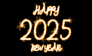 Happy new year 2025 on black background
