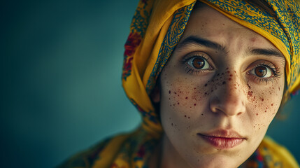 Portrait of a Young Woman with Freckles - obrazy, fototapety, plakaty