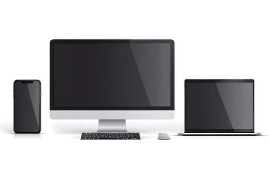 Minimalist Style Computer and Devices on White Background
