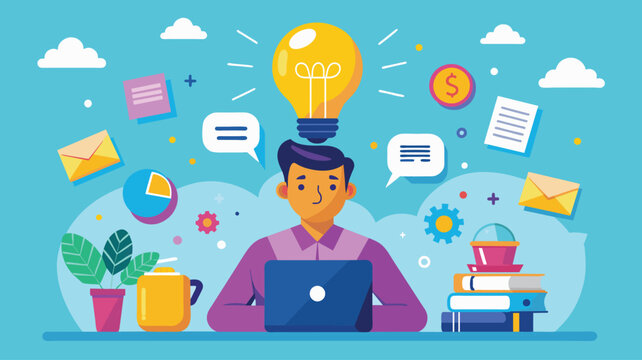 Admin's Bright Idea Vector Illuminated in Thought Bubble, Showcasing Problem-Solving Skills through Design, Administrative Professionals Day