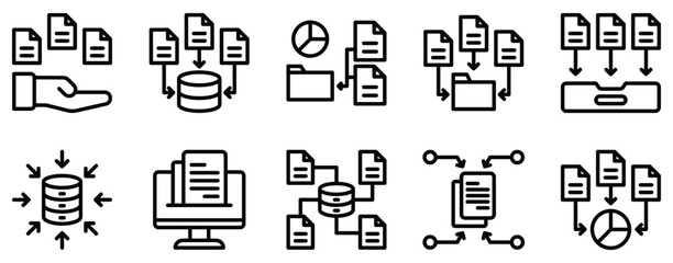 data gathering icon line style set collection