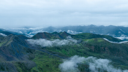 Beautiful foggy high altitude mountain landscape in China