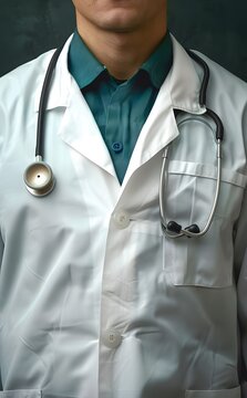 front view of doctor with sthetoscope over uniform