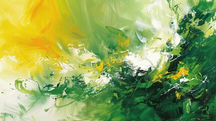 Lively abstract greenery painted with energetic yellow and green strokes.