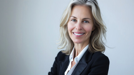 Corporate woman in a confident pose, smiling