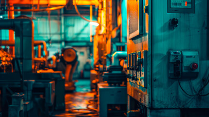 Fototapeta na wymiar Old machinery inside an abandoned factory.