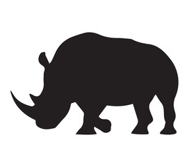 Black and White African White Rhinoceros Silhouette. Vector Illustration.