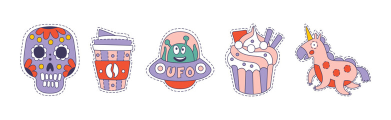 Hipster Sticker and Cute Patch Object and Symbol Vector Set