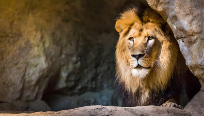 Lion and cave