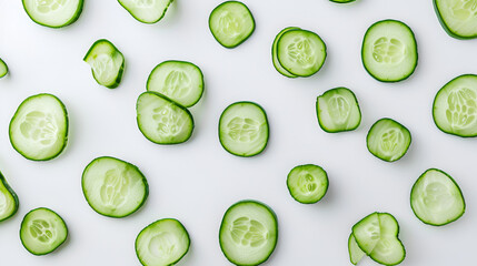 Fresh cucumber and mint panorama on white, overhead flat lay shot. Healthy organic food...