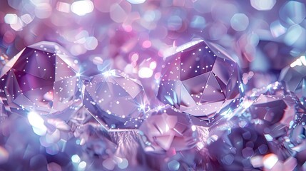 Crystals illuminated with purple and blue bokeh lights. - obrazy, fototapety, plakaty