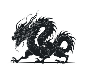 Chinese dragon minimalist logo and silhouette vector on white background