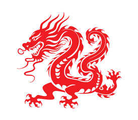 Chinese dragon minimalist logo and silhouette vector on white background