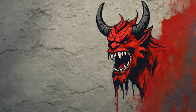 Devil face on a wall