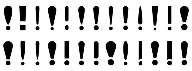 Exclamation marks. Big set of black and white exclamation marks.