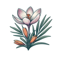 saffron crocus autumn plant hand drawn vector