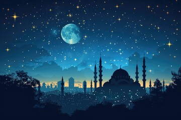 ramadan decoration and islamic watercolour  greeting card background with a mosque landscape - obrazy, fototapety, plakaty