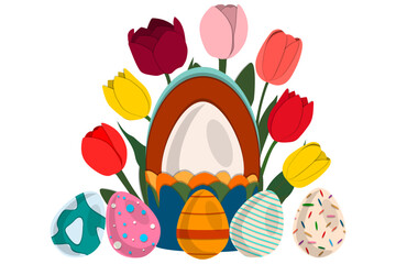 Illustration on theme celebration holiday Easter with hunt colorful bright eggs