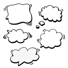Vector set of speech bubbles for words. Hand drawn doodle. Isolated dialogue sketch for design.