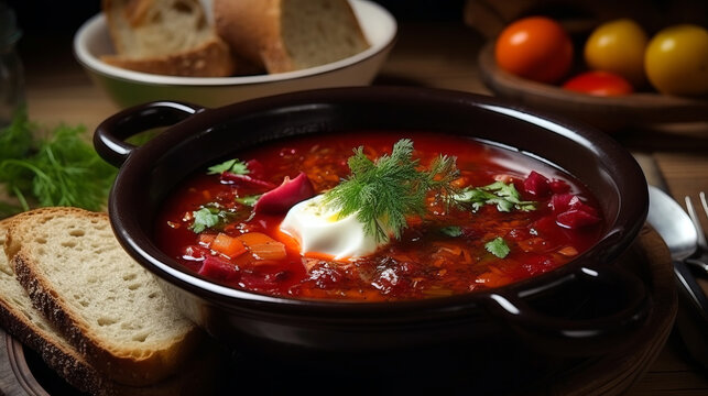 beetroot borscht soup in a bowl