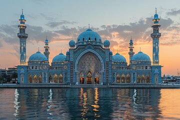 beautiful mosque against a pure serene and divine atmosphere professional photography