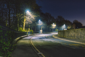 Deserted Night Road in Blackburn, Lancashire