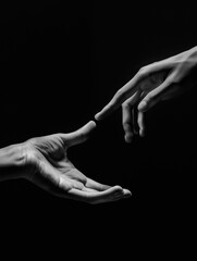 Hände berühren sich als Druckvorlage für Trauerkarten in schwarz weiß mit Platzhalter, ai generativ