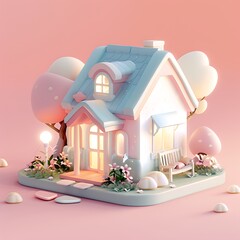 Sweet Home Emoji: Blender 3D Clay Render with Gentle Pastel Shades