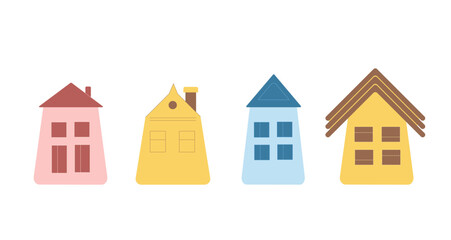 Cute simple houses set isolated on white background. building elements. Vector flat illustration