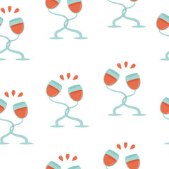 Wine glasses pair seamless pattern. Date festive endless background. Drinks party cover. Vector