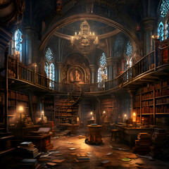 The interior of the church in the Gothic style. 3D rendering