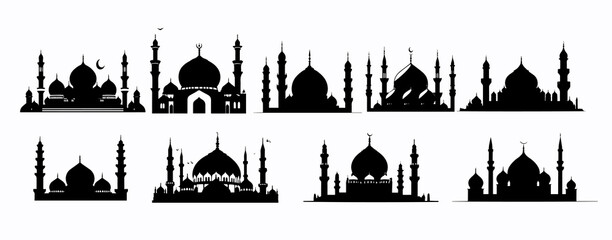 set of mosque silhouettes, with various model variations, for ornament design and other needs. vector illustration - obrazy, fototapety, plakaty